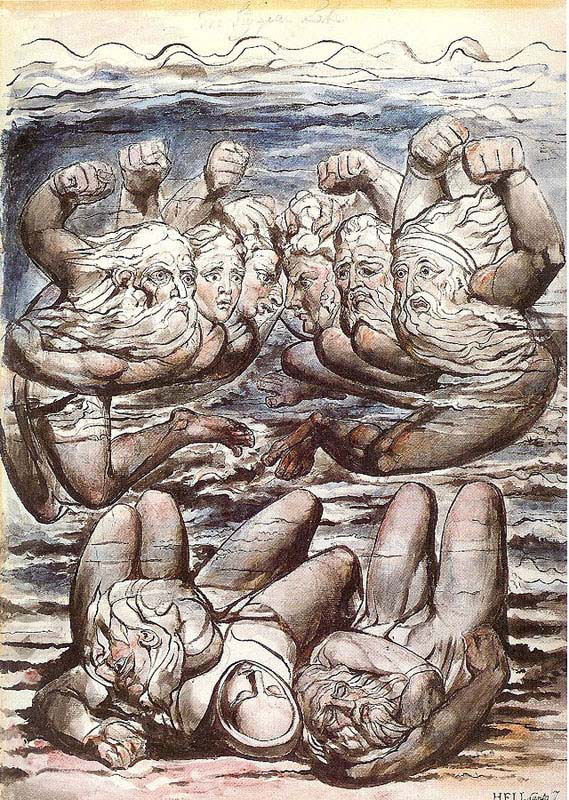 the stygian lake with angry sinners fighting